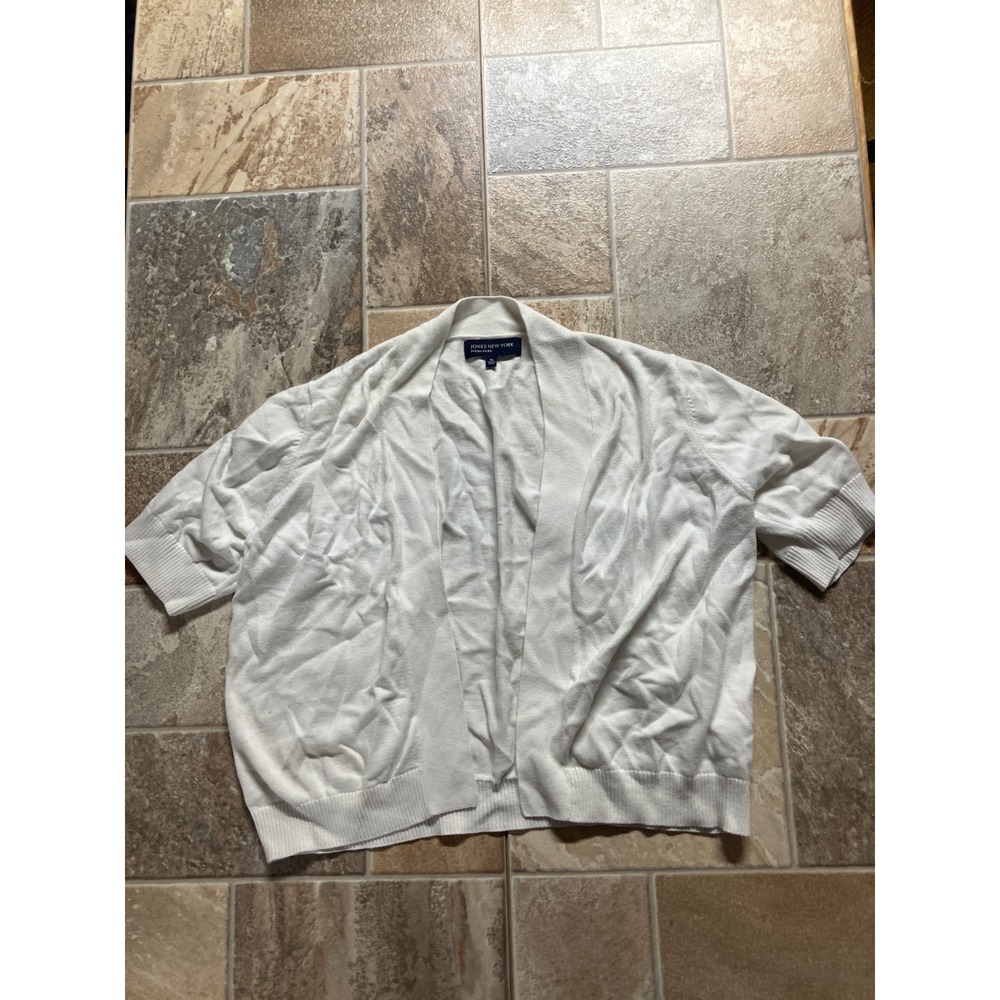 JONES NEW‎ YORK SIGNATURE Womens White Short Sleeve Open Front Cardigan XL
